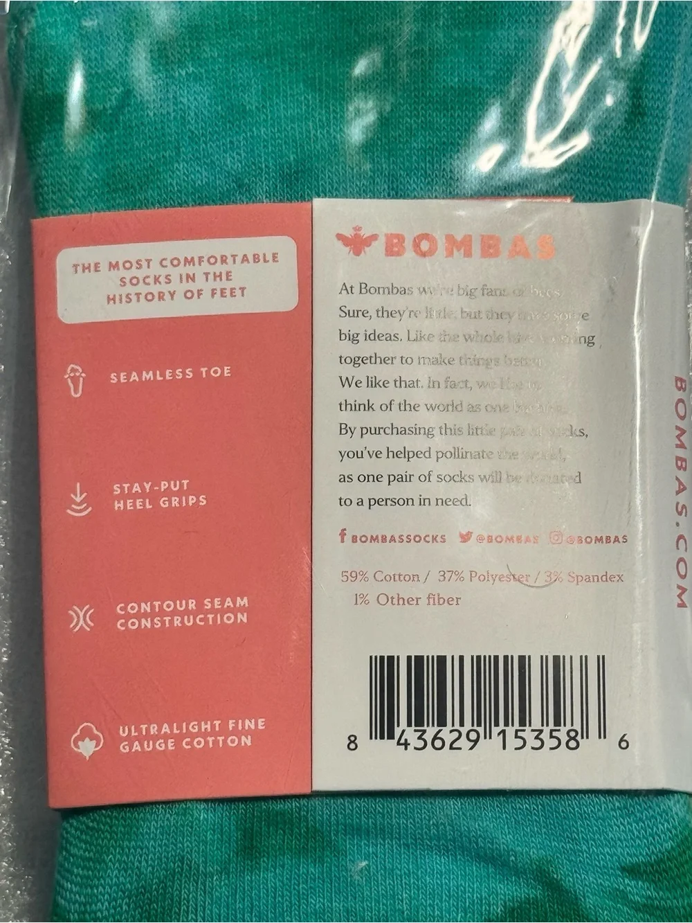 Bombas Unisex Lightweight Tie Dye No Show GREEN Socks 2-Pack Size Large